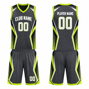 Uniforme de basket-ball personnalisé gris vert lime imprimé par sublimation respirant en polyester unisexe adulte - Product Image 1