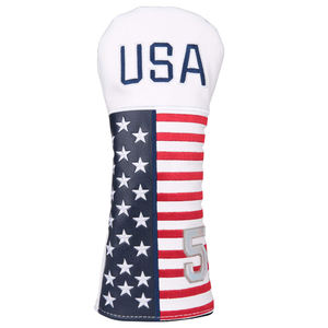 Housse de tête de club de golf en cuir PU léger blanc, nouvelle conception, fabriquée en usine, avec drapeau américain brodé, accessoires - Product Image 1