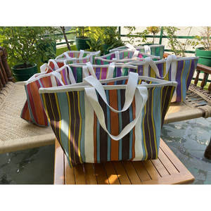 Bolsa de compras de nailon reciclado ecológica personalizada, correas de algodón, cierre abierto, bolsillo interior, diseño duradero, para regalo - Product Image 6