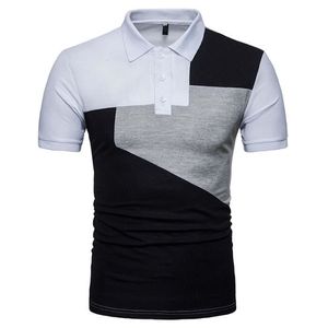 Polo pour homme à blocs de couleur, manches courtes, tricoté, motif géométrique, coupe décontractée classique - Product Image 1