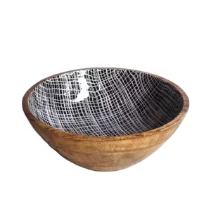 Bol en bois de manguier fait main avec motif imprimé en émail, vaisselle et décoration de table pour les célébrations - Product Image 5