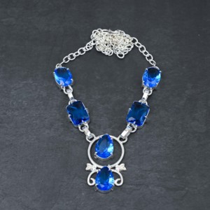 Collier de luxe pour femme en argent sterling avec perle de tanzanite de laboratoire personnalisée, 6 pierres, certifié par un tiers, idéal pour un mariage - Product Image 4