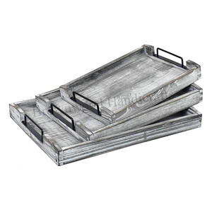 Ensemble de plateaux de service en bois de qualité supérieure Plateau décoratif en bois de manguier sculpté à la main rectangulaire Lot de 3 approvisionnement direct en usine Hôtel Restaurant - Product Image 6