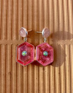 Pendientes Colgantes de Turmalina Rosa y Cuarzo Rosa, Plata de Ley Chapada en Oro, Joyería Hecha a Mano de Lujo, Elegante Regalo para Mujer, Fiesta - Product Image 4