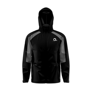 Blouson bomber noir à capuche 100% polyester/nylon léger, respirant, imperméable, coupe-vent, fermeture éclair intégrale, vêtements de sport pour hommes - Product Image 1