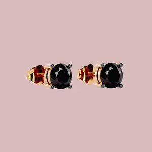 Boucles d'oreilles classiques en diamant noir, argent sterling 925, serti à quatre griffes, coupe ronde, solitaire, bijoux pour homme et femme - Product Image 3