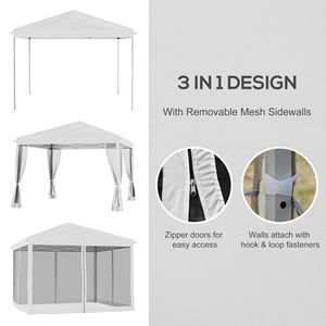 Tenda Pop-up 3x3 Metri Bianco Crema con Pareti Laterali e Rete, Montaggio Istantaneo per Eventi all'Aperto e Patio - Product Image 4