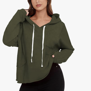 เสื้อกันหนาวสวมหัวแขนยาวคอวีสำหรับผู้หญิง, เสื้อถักวาฟเฟิลเย็บปะมีฮู้ดโอเวอร์ไซส์สไตล์สตรีทแวร์สำหรับฤดูใบไม้ร่วงฤดูหนาว - Product Image 3