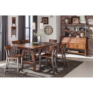 Set da Pranzo Rustico Marrone e Grigio Canna di Fucile 7 Pezzi, Tavolo Alto e 6 Sedie, Design Industriale in Legno per Sala da Pranzo - Product Image 1