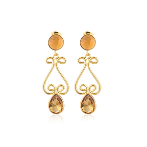 <b>Citrine</b> Hydro Gemstone Gold Plated Brass Drop Earrings Trendy Handmade Fashion Jewelry for Women Wholesale Lot 10 Pairs - Product Image 1