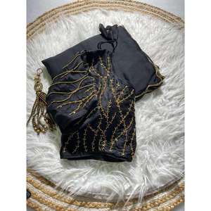 FANTAISIE RANGOLI SOIE CUTDANA KHATLI TRAVAIL SAREE AVEC CHEMISIER COUDU NOIR - Product Image 1