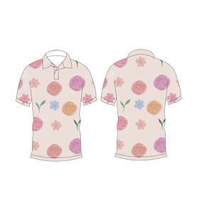 Men’s Beige Floral Rose Print Polo Shirt Pink Pastel <b>Flower</b> Pattern Short Sleeve Casual Summer Fashion Tee - Product Image 6
