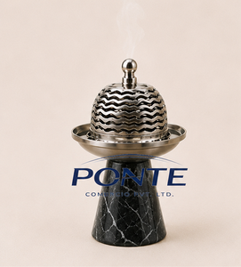 Quemador de Incienso de Mármol Negro Natural de Lujo con Domo de Acero Inoxidable, Bakhoor Árabe Mubkhar para Aromaterapia y Meditación - Product Image 1