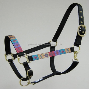 Dos nu en Nylon au Design occidental, fait à la main, pour cheval, design de bloc coloré, couronne et nez réglables avec matériel de finition en or rose - Product Image 2
