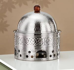 Elegant Silver Food <b>Warmer</b> with Gold Flower Accents Luxury Mirror Finish Chafing Dish Decorative Casserole for Wedding <b>Buffet</b> - Product Image 3