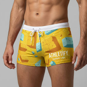 Shorts de bain pour hommes personnalisés, écologiques, avec cordon de serrage, imprimé logo personnalisé, séchage rapide, UPF50+, confortables pour l'été - Product Image 1