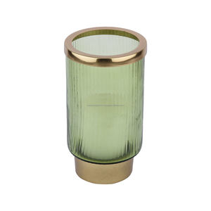 Allée rouge en verre vert, design côtelé S/3, avec dessus en laiton et bord du bas, décoration de la maison et du jardin - Product Image 2