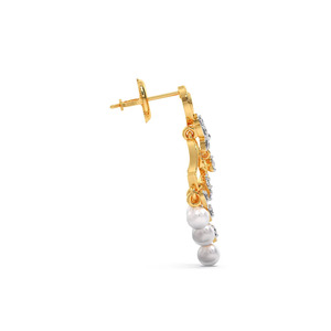 ต่างหูระย้าเพชรทรงดอกไม้ประดับด้วยหินสีขาวหลายเม็ด - Product Image 3