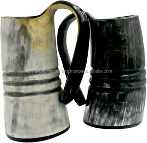 Chopes à bière en corne de buffle naturelle de qualité supérieure, finition artisanale, style corne à boire viking, motif animal sculpté, provenance Inde - Product Image 5