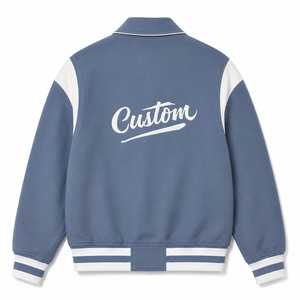 Custom Letter Print Winter Varsity <b>Jacket</b> <b>Men</b> Blue <b>White</b> Contrast Sleeve Casual Style Turn-down Collar Covered Button Heated - Product Image 3