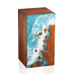 Urna Funeraria de Resina y Madera Natural Inspirada en el Océano, Caja para Cenizas con Diseño de Ola Azul Hecha a Mano por AYAANS - Product Image 4