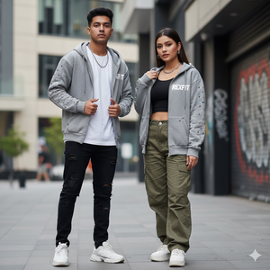 Sweat-shirts à capuche unisexes en molleton 100% coton 500 GSM, coupe ample à épaules tombantes, style streetwear, avec logo personnalisé imprimé par sérigraphie et fermeture éclair. - Product Image 3