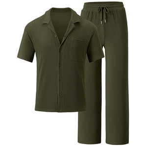 Conjunto de Camisa Casual de Algodón Personalizable con Pantalones a Juego para Hombre, Corte Holgado para Vacaciones de Verano, Viajes y Fines de Semana - Product Image 1