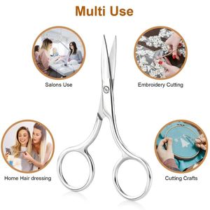 2 tijeras para el cuidado del vello facial para hombres y mujeres, kit de tijeras de acero inoxidable puntiagudas y redondas para cejas, vello de nariz y bigote - Product Image 4
