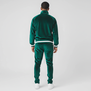 Ensemble de survêtement homme en velours vert uni de haute qualité, 2 pièces, avec cordon de serrage, collection hiver 2026 - Vente chaude - Product Image 2