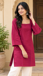 <b>Women</b> 100% Cotton Linen Formal Square Neck Bubble Sleeve Solid Color Summer Autumn Bohemian <b>Kurta</b> Tunika Top - Product Image 2