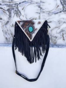 Nuevo Bolso Bandolera de Piel de Vacuno con Flecos y Piedras Turquesa Estilo Bohemio 2026 - Bolso de Mano Elegante de Tamaño Pequeño, ¡Venta Caliente! - Product Image 5