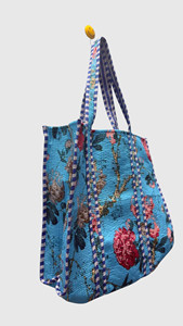 Sac fourre-tout en coton à imprimé floral avec broderie, style bohème, ouvert en haut, sac de shopping toutes saisons - Product Image 4