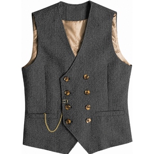 Chaleco de Tweed Cruzado Personalizado para Hombre, Chaleco Premium con Diseño Espigado, Chaleco de Traje Clásico para Bodas y Eventos Formales - Product Image 1
