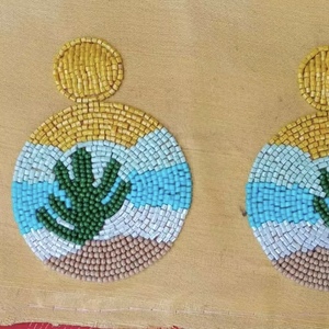 Handmade Beaded Cactus Landscape Parrot Stud Earrings Embellished Glass Beads Cotton Customized Color CRYSTAL <b>CRAFT</b> - Product Image 1
