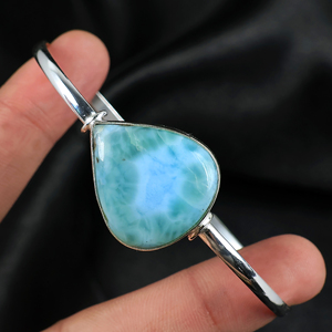 Wholesale Natural Larimar Gemstone Pear <b>Cuff</b> <b>Bracelet</b> 925 Sterling <b>Silver</b> Plated Handcrafted Designer Fashion Jewelry for Women - Product Image 5