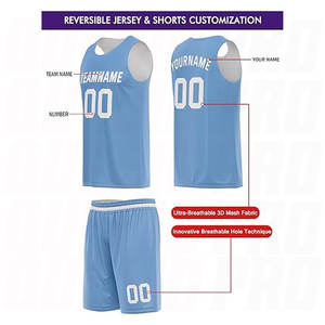 Ensembles d'uniformes de basket-ball personnalisés pour hommes, maillot et short de sport en polyester respirant, bleu clair et blanc - Product Image 2