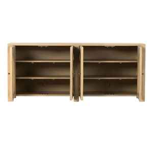 Japandi Modern Solid Teak Wood Rattan <b>TV</b> <b>Stand</b> Media Console Cabinet with Double Door Storage Living Room Furniture - Product Image 3