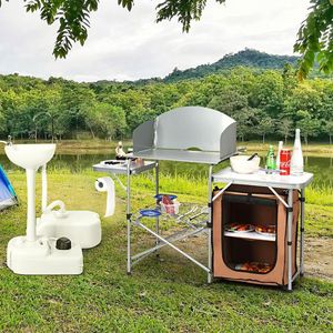 Tavolo Portatile per Barbecue all'Aperto con Paravento e Borsa per Cucinare all'Aperto - Product Image 4