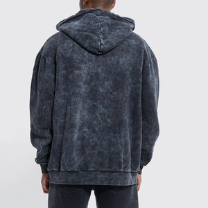Men's Oversized Hoodie, Vintage Acid Wash, Distressed, <b>Pockets</b>, Heavyweight <b>Zip</b>-Up Hoodie, Solid Color Men's Casual <b>Hoodies</b> - Product Image 3