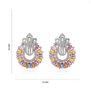 Pendientes Florales Hechos a Mano de Plata de Ley 925 con Diamantes Pavé y Múltiples Gemas de Zafiro, Venta al por Mayor de Joyería - Product Image 1