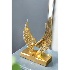 Serre-livres décoratifs en métal en forme d'ailes d'ange dorées, support de livres sculptural en forme de plumes, décoration d'étagère pour la maison, la bibliothèque ou le bureau - Product Image 3