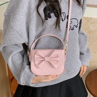 Sac à bandoulière en PU pour enfants, style mode et mignon, avec fermeture éclair, sangle unique, nœud décoratif, couleur unie, sac à main parent-enfant pour petites filles