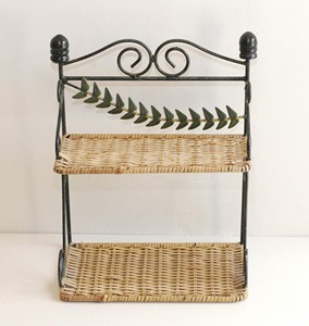 Vintage Rattan And Metal Wall Shelf Organizer Spice <b>Rack</b> Perfect For <b>Kitchen</b> Bathroom Home Decor And <b>Storage</b> Display From India - Product Image 1