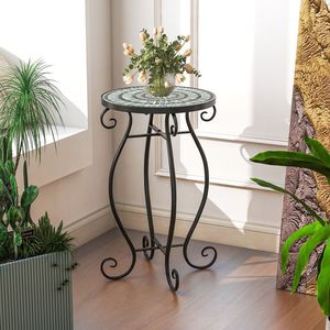 Piccolo Tavolino da Esterno con Piano in Ceramica Resistente alle Intemperie e Supporto per Piante - Product Image 2