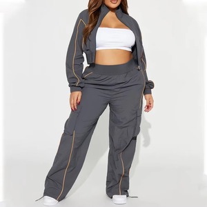 Ensemble coupe-vent léger pour femme, deux pièces, veste à capuche zippée, pantalon de jogging élastique, vêtements de sport décontractés pour l'extérieur - Product Image 3