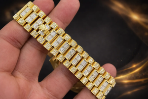 I&U Luxury Luxury Mechanical <b>Watch</b> Case Analog Stainless Steel <b>Men's</b> Yellow Moissanite Band No Waterproof Pave Baguette Bezel - Product Image 2