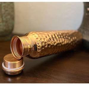 Ripple Texture Copper Water <b>Bottle</b> Mirror Finish Reusable Metal Hydration <b>Flask</b> Leakproof Drink <b>Bottle</b> Travel Friendly Use - Product Image 6