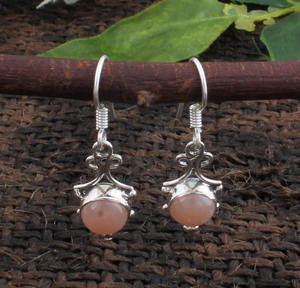 Boucles d'oreilles pendantes en pierre de lune pêche naturelle, argent sterling 925, bijoux de fête, fabricant en gros - Product Image 5