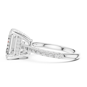 Anillos Clásicos de Compromiso, Boda y Aniversario con Banda Pavé, Diamante Cultivado en Laboratorio de Corte Esmeralda de 4 CT, Color E, VS1, Anillo de Oro Sólido de 14K - Product Image 3