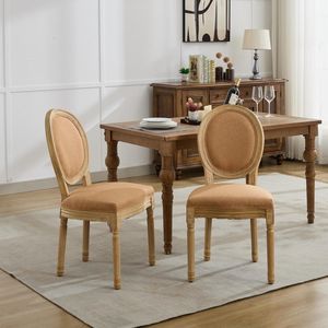 A & un Set di mobili di 2 sedie da pranzo con struttura in legno massello in stile francese marrone chiaro tessuto di lino dipinto antico SW1845BG - Product Image 1